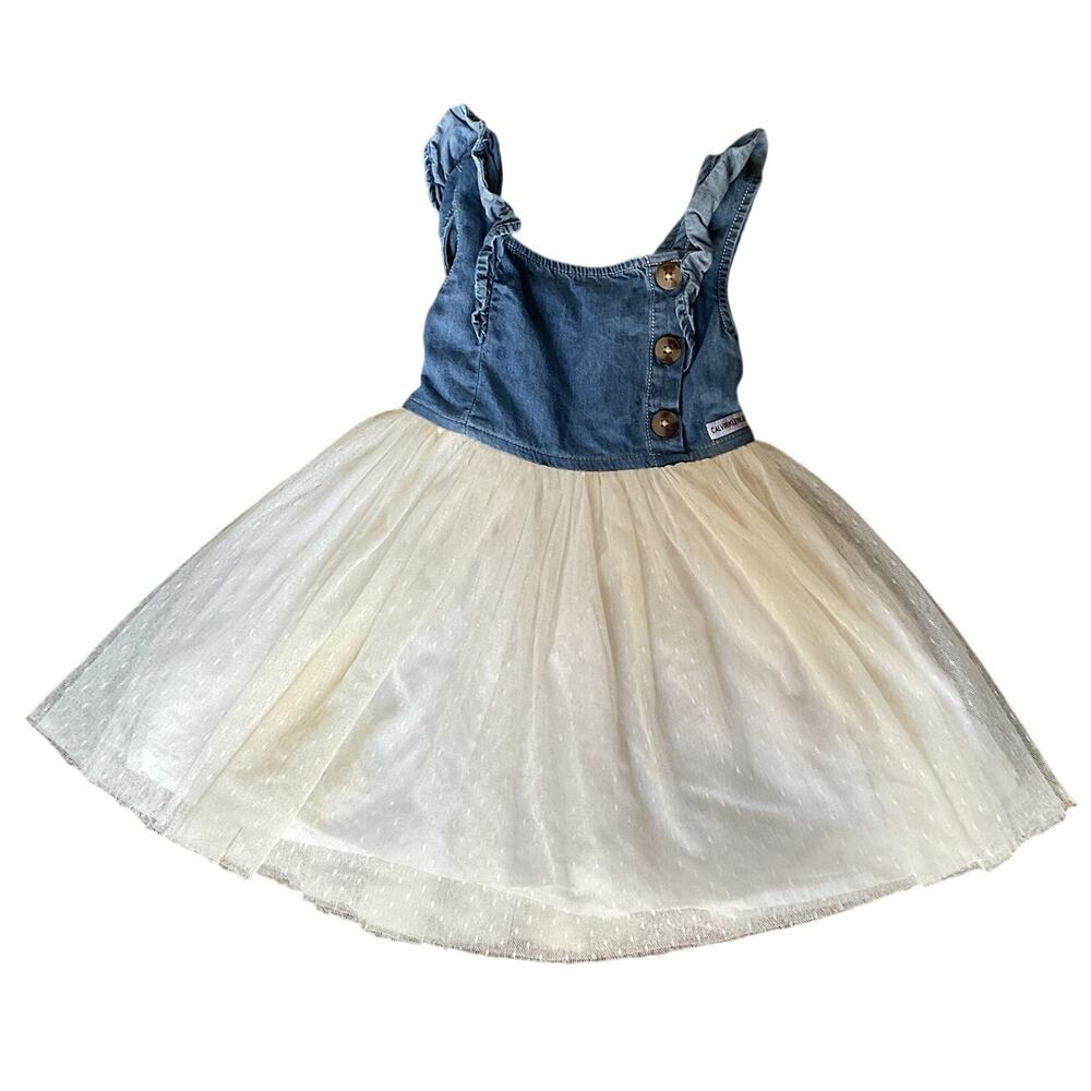 Calvin Klein Jeans Toddler Girls Denim Tulle Dress Size 2T Blue Ivory Sleeveless